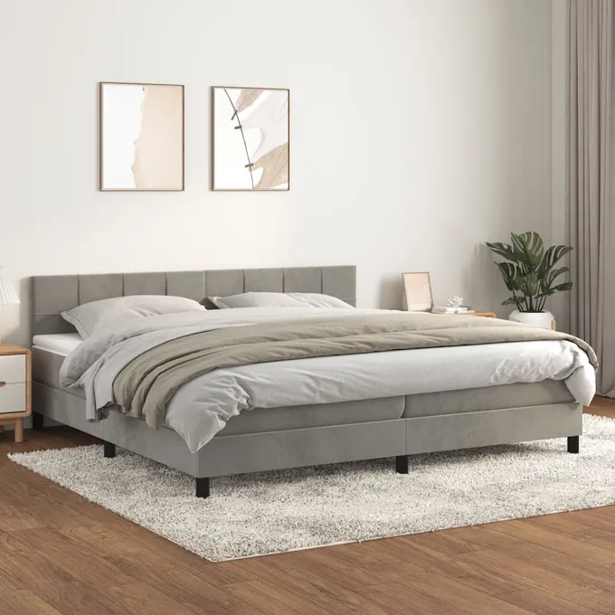 Ramsäng med madrass ljusgrå 200x200 cm sammet