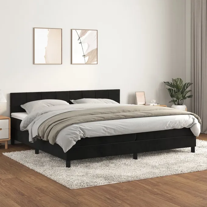 Ramsäng med madrass svart 200x200 cm sammet