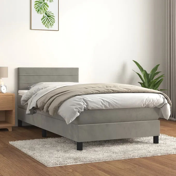 Ramsäng med madrass ljusgrå 80x200 cm sammet