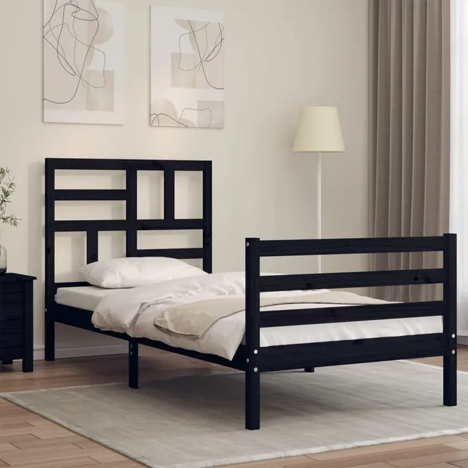 Sängram med huvudgavel svart 100x200 cm massivt trä