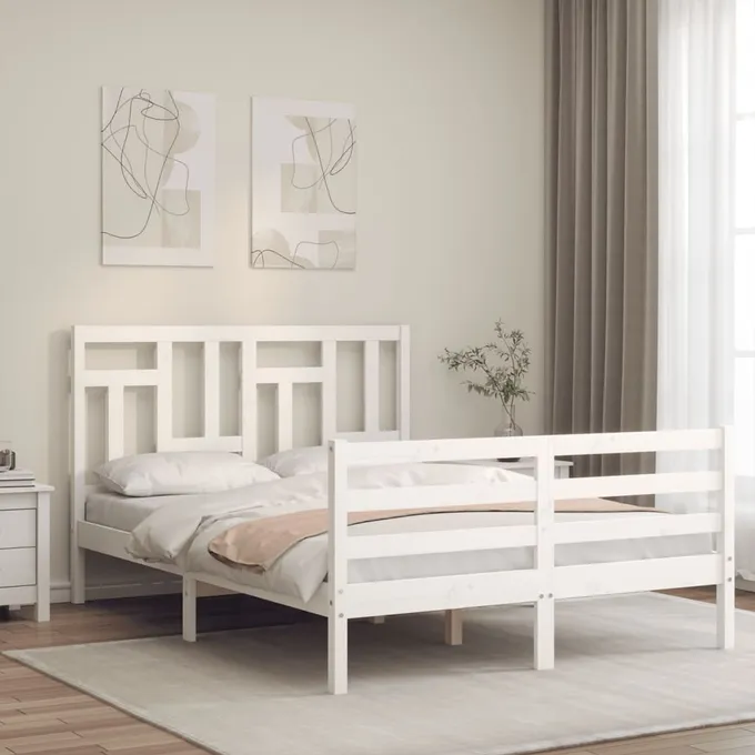 Sängram med huvudgavel vit 140x200 cm massivt trä