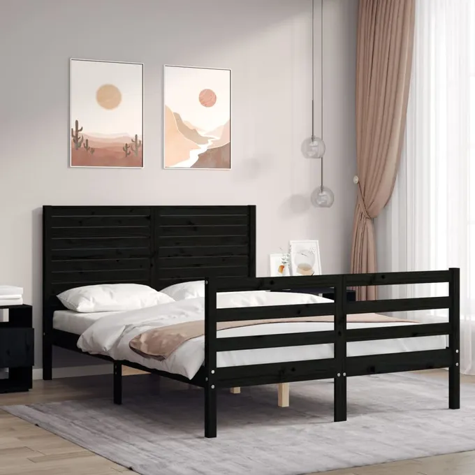 Sängram med huvudgavel svart 140x190 cm massivt trä