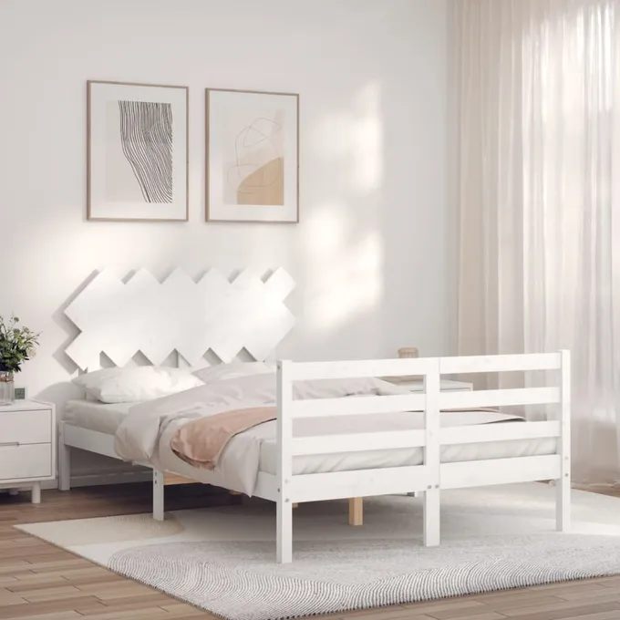 Sängram med huvudgavel vit 120x200 cm massivt trä