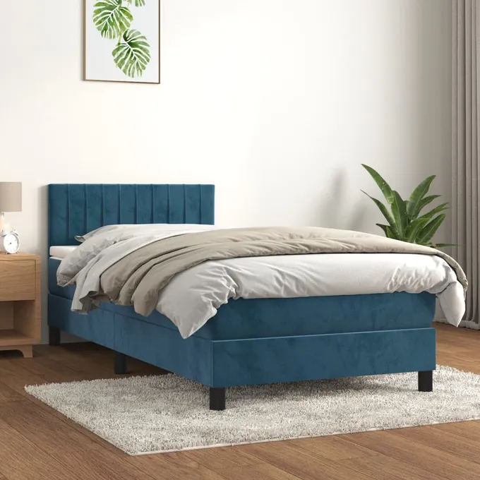 Ramsäng med madrass mörkblå 80x200 cm sammet