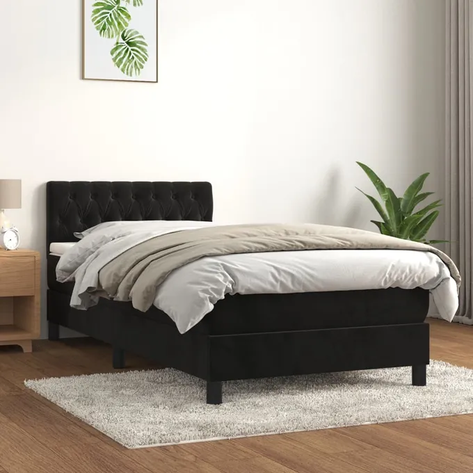 Ramsäng med madrass svart 90x190 cm sammet