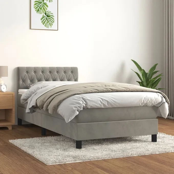 Ramsäng med madrass ljusgrå 100x200 cm sammet