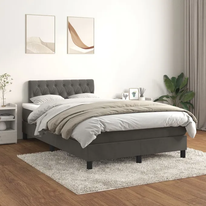 Ramsäng med madrass mörkgrå 120x200 cm sammet