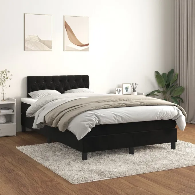 Ramsäng med madrass svart 120x200 cm sammet