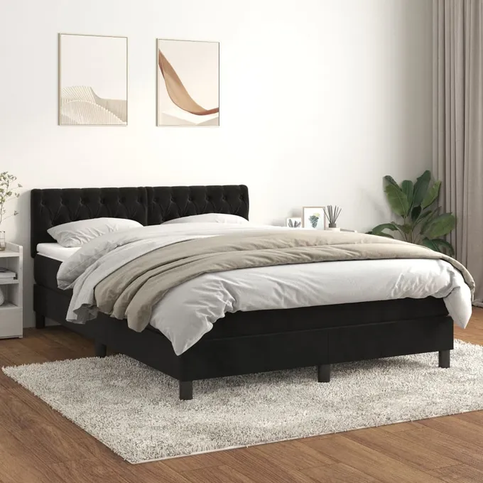 Ramsäng med madrass svart 140x200 cm sammet