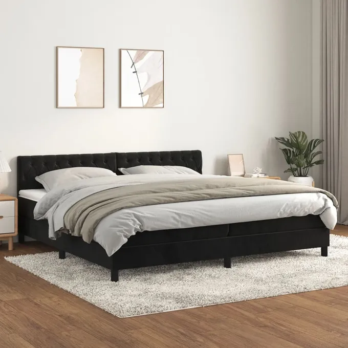 Ramsäng med madrass svart 200x200 cm sammet