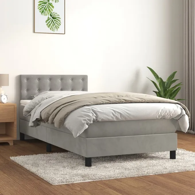 Ramsäng med madrass ljusgrå 100x200 cm sammet