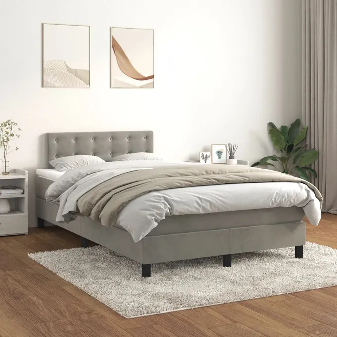 Ramsäng med madrass ljusgrå 120x200 cm sammet