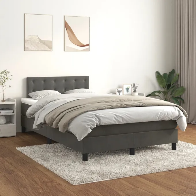 Ramsäng med madrass mörkgrå 120x200 cm sammet