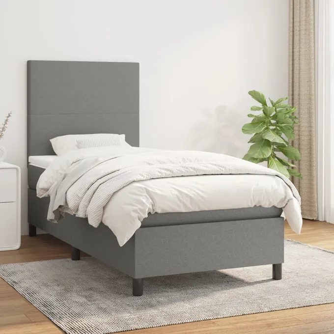 Ramsäng med madrass mörkgrå 100x200 cm tyg