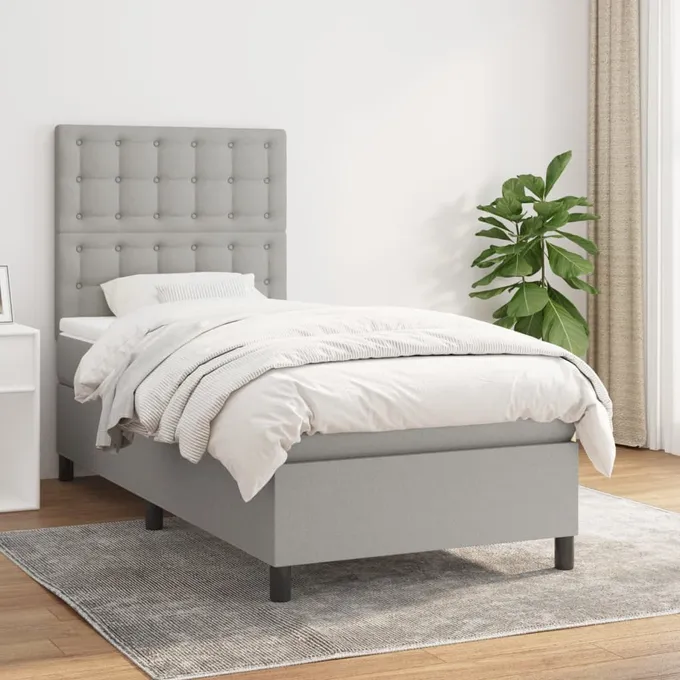 Ramsäng med madrass ljusgrå 100x200 cm tyg