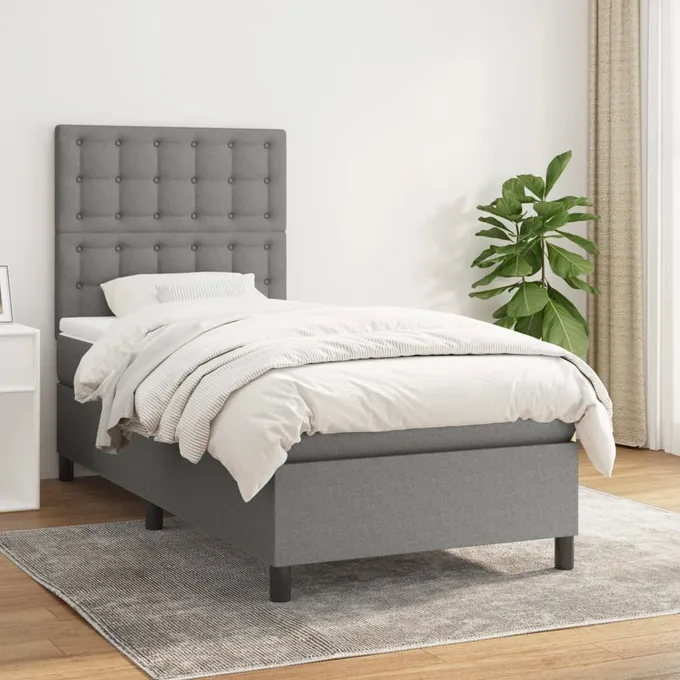 Ramsäng med madrass mörkgrå 100x200 cm tyg