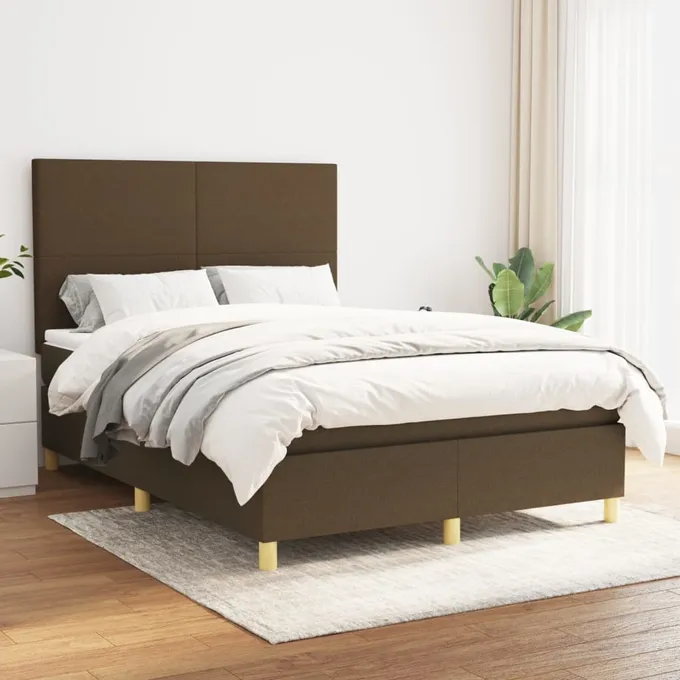Ramsäng med madrass mörkbrun 140x190 cm tyg