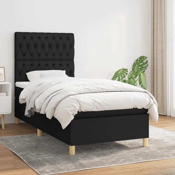 Ramsäng med madrass svart 100x200 cm tyg