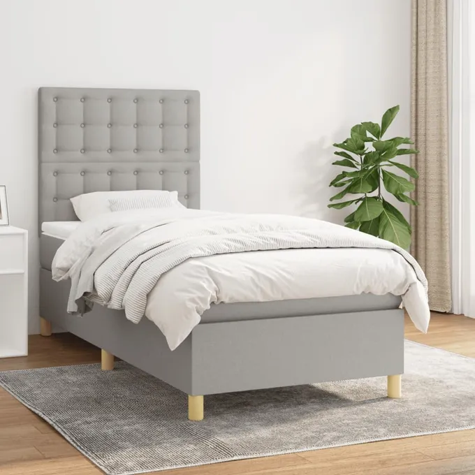 Ramsäng med madrass ljusgrå 100x200 cm tyg