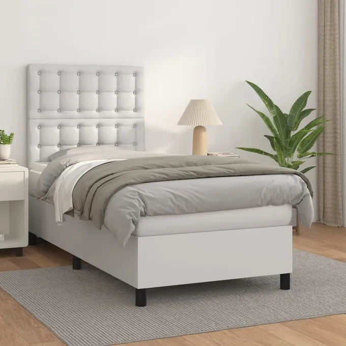 Ramsäng med madrass vit 90x190 cm konstläder