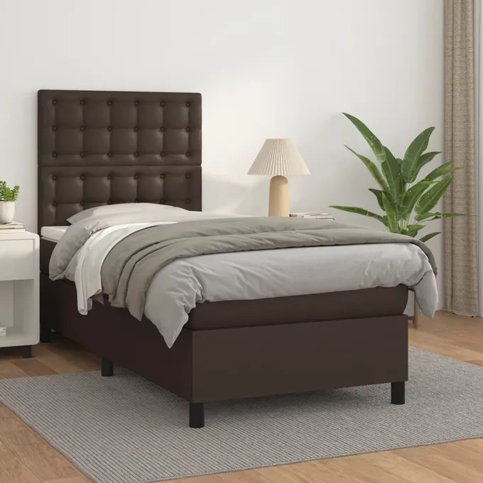 Ramsäng med madrass brun 100x200 cm konstläder