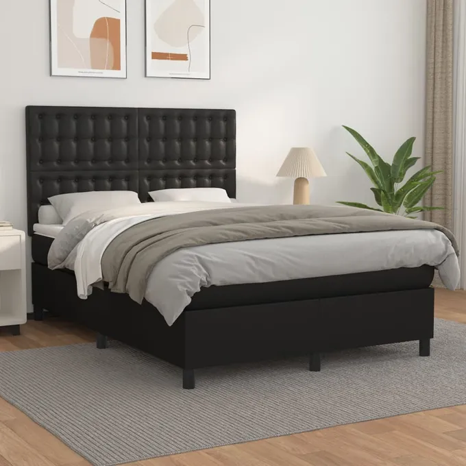 Ramsäng med madrass svart 140x190 cm konstläder