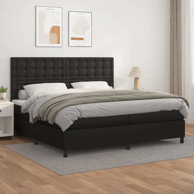 Ramsäng med madrass svart 200x200 cm konstläder