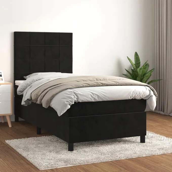 Ramsäng med madrass svart 100x200 cm sammet