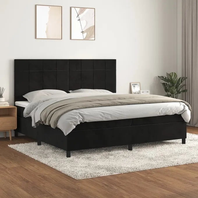 Ramsäng med madrass svart 200x200 cm sammet