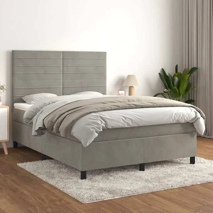 Ramsäng med madrass ljusgrå 140x200 cm sammet