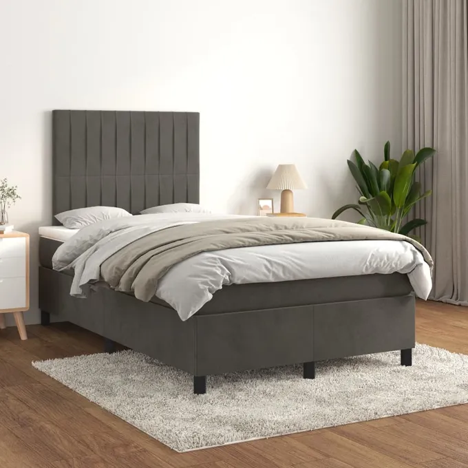 Ramsäng med madrass mörkgrå 120x200 cm sammet