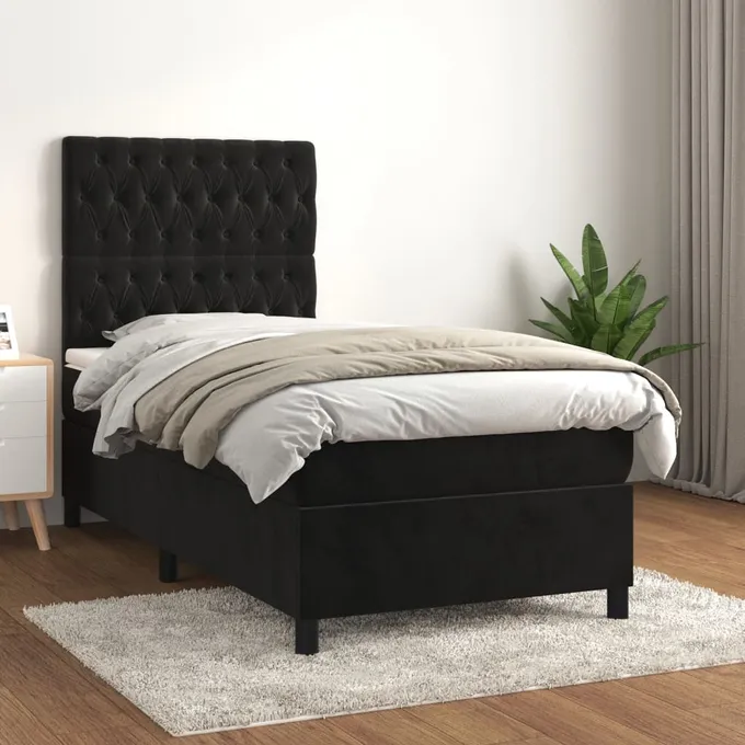 Ramsäng med madrass svart 100x200 cm sammet