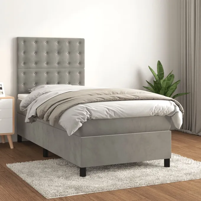 Ramsäng med madrass ljusgrå 80x200 cm sammet