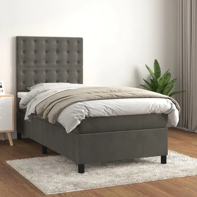 Ramsäng med madrass mörkgrå 100x200 cm sammet