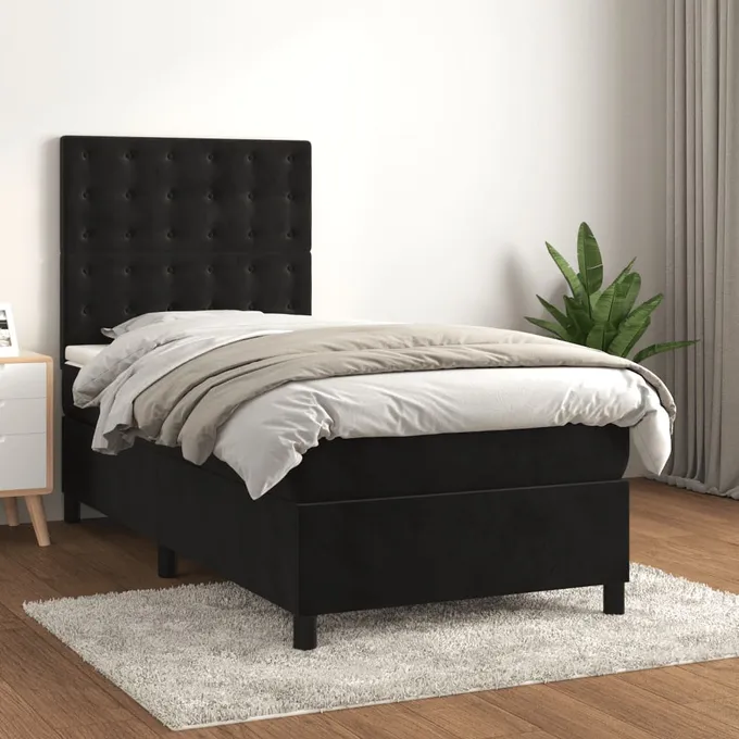 Ramsäng med madrass svart 100x200 cm sammet