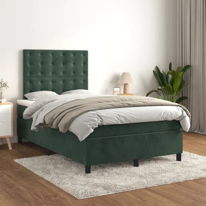 Ramsäng med madrass mörkgrön 120x200 cm sammet