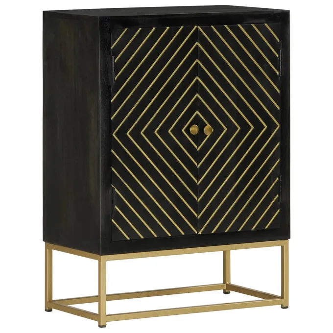Skänk med 2 dörrar svart & guld 55x30x75 cm massivt mangoträ