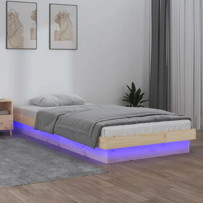 Sängram LED 90x200 cm massivt trä