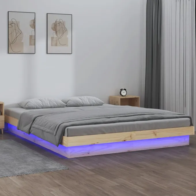 Sängram LED 120x190 cm massivt trä