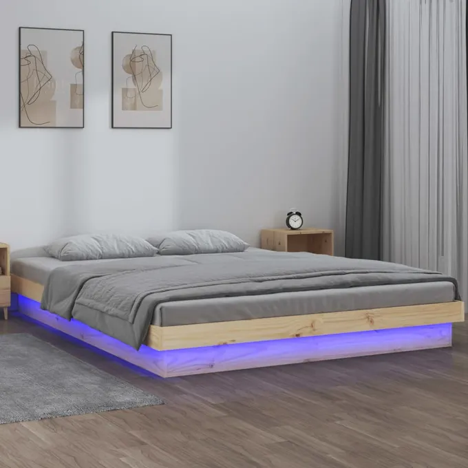 Sängram LED 140x190 cm massivt trä
