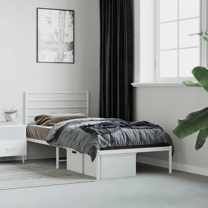 Sängram med huvudgavel metall vit 90x200 cm