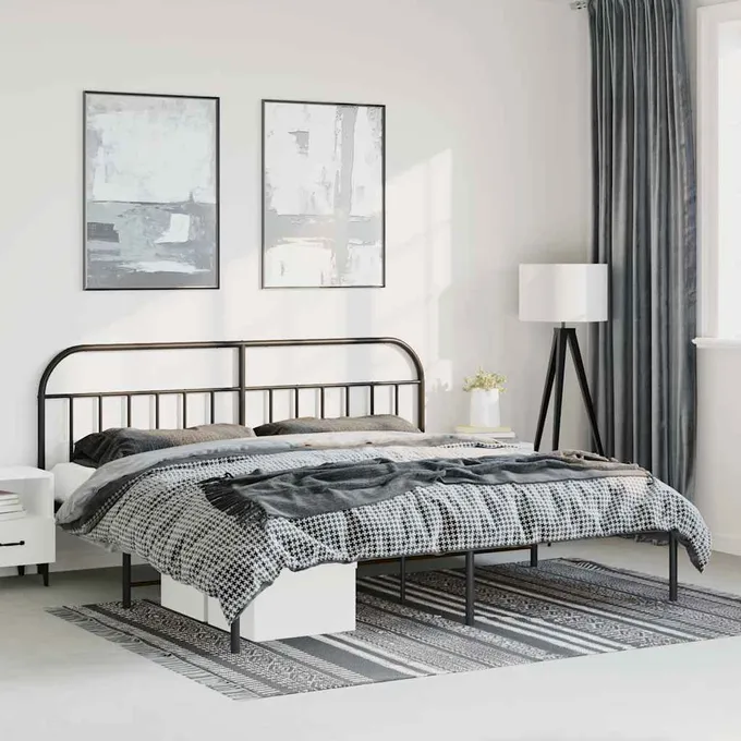 Sängram med huvudgavel metall svart 183x213 cm