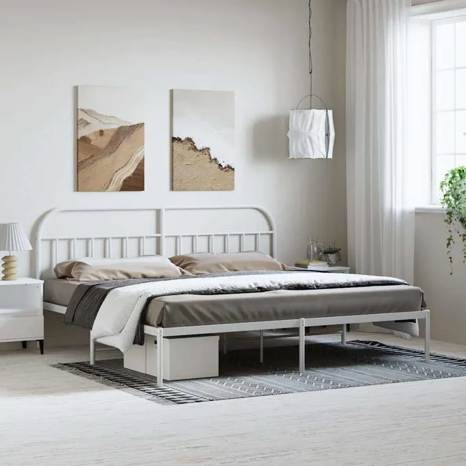 Sängram med huvudgavel metall vit 193x203 cm