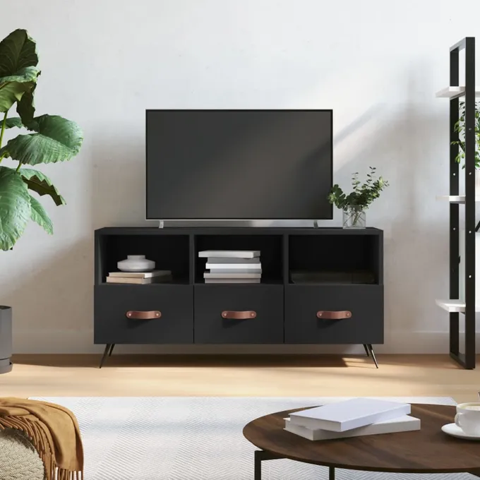 Tv-bänk svart 102x36x50 cm konstruerat trä