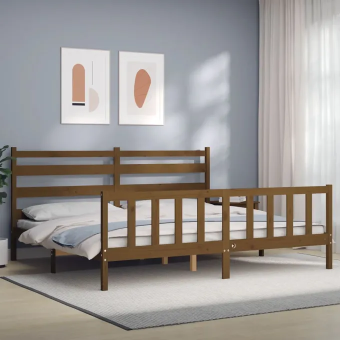 Sängram med huvudgavel honungsbrun 180x200 cm massivt trä